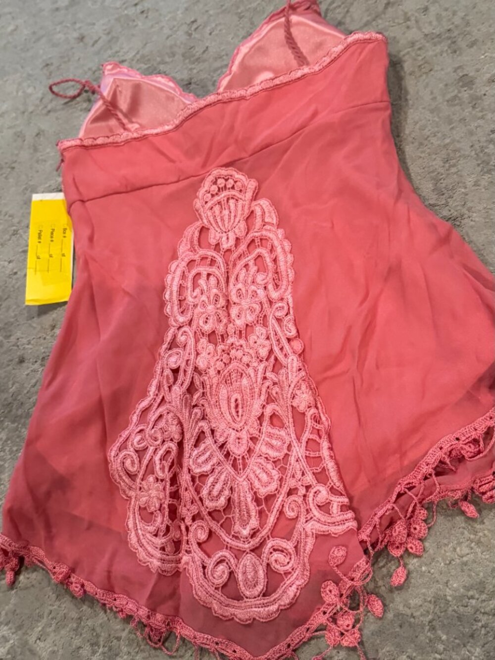 Sue Wong Silk Chiffon Y2K Handkerchief V Camisole Coral Pink Crochet Top Deco #7 - Picture 8 of 16